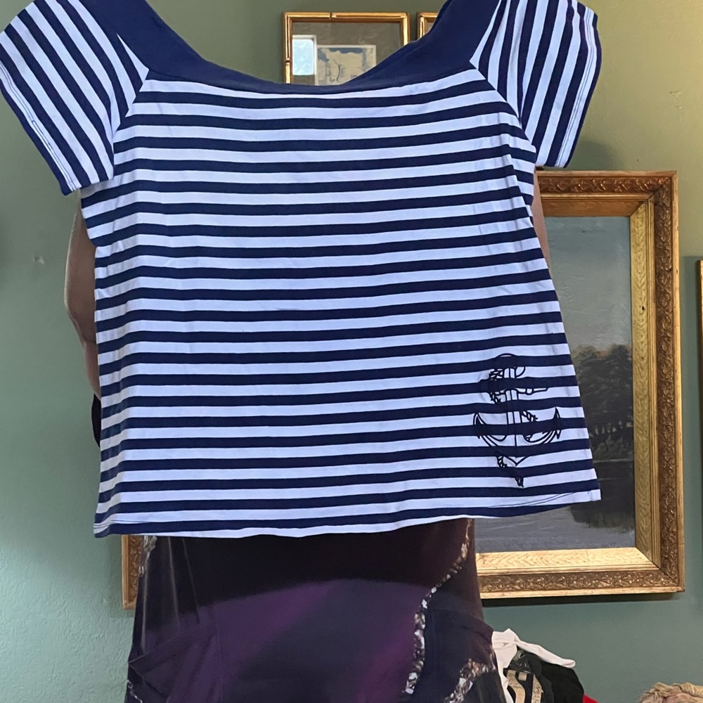 Retro Chic Navy and White Striped Top by Torrid